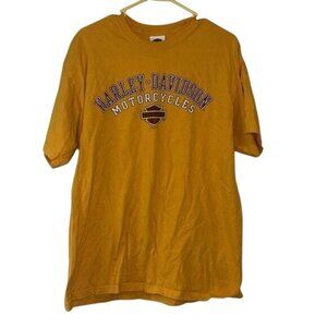 Harley-Davidson Mens Yellow Graphic T-Shirt Size L Cotton Short Sleeve Austin Te